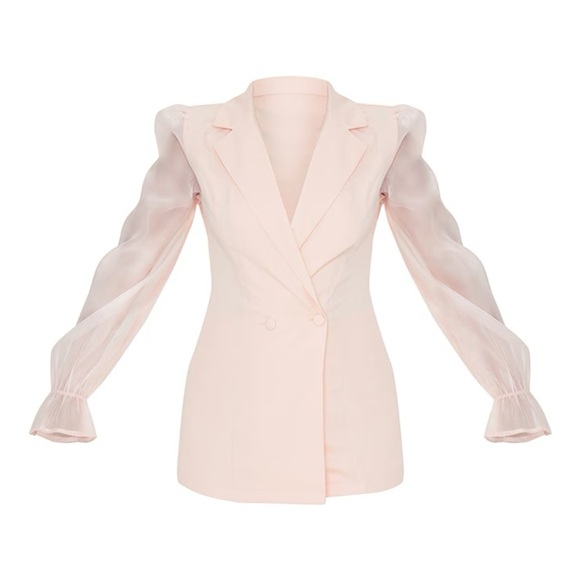 PrettyLittleThing Pale Pink Woven Double Breasted Organza Blazer & Trouser Set 2 - Picture 2 of 10